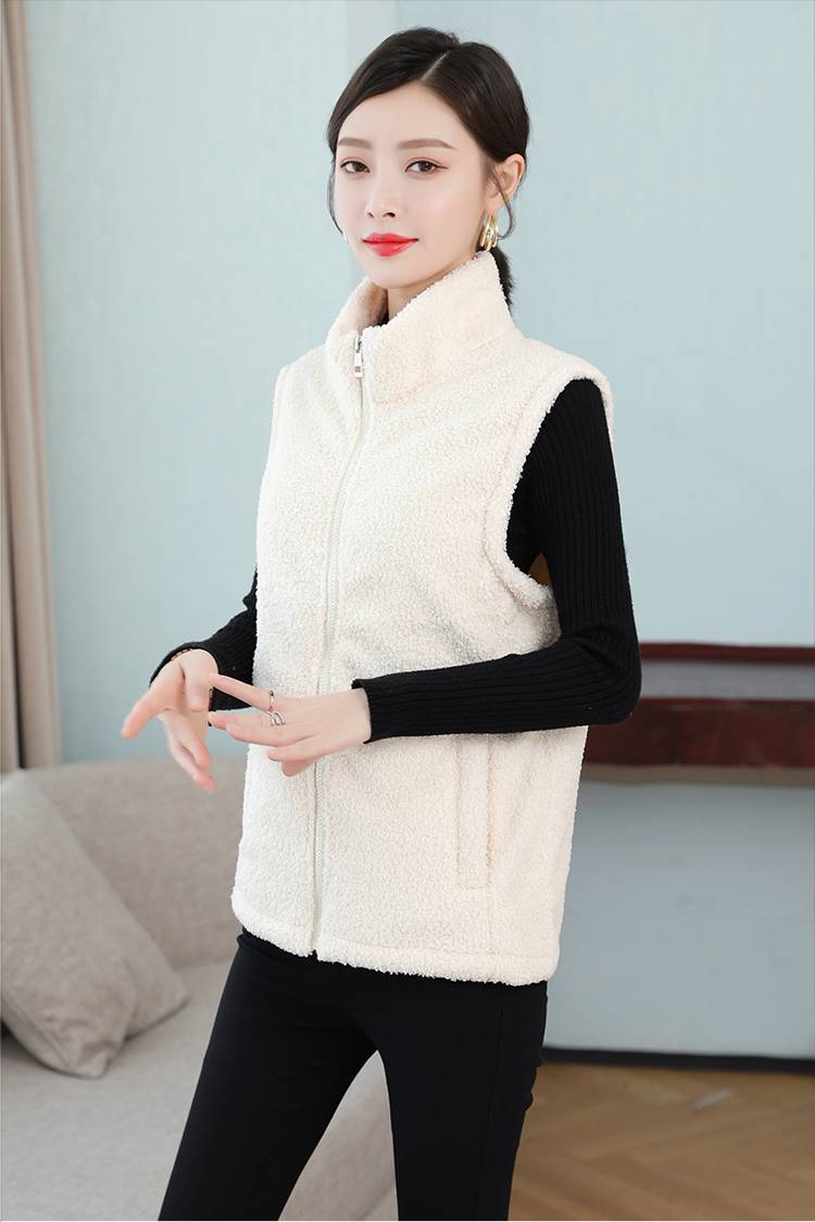 浪莎羊羔绒马甲女2021新款时尚百搭加绒加厚小立领春秋装坎肩马夹冬季