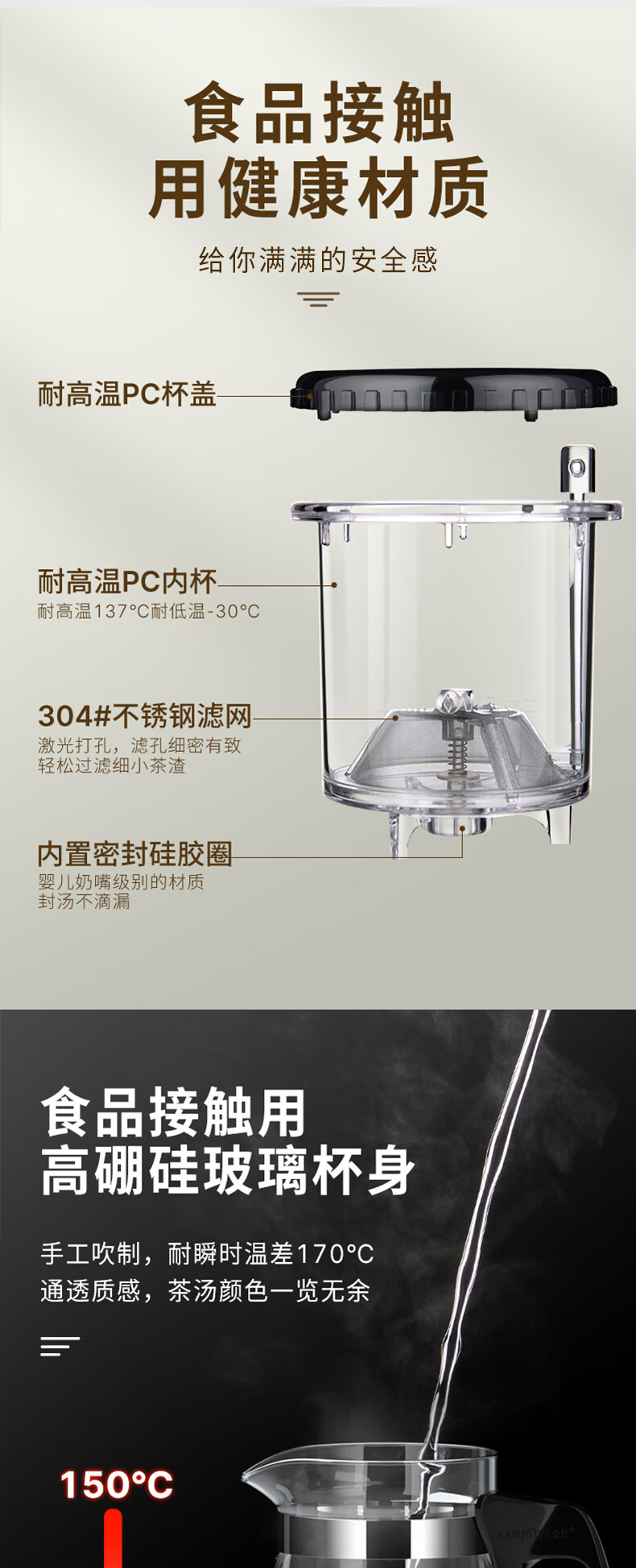 金灶tp-200大容量飘逸杯耐热玻璃茶具茶壶过滤泡茶壶冲茶器家用 tp