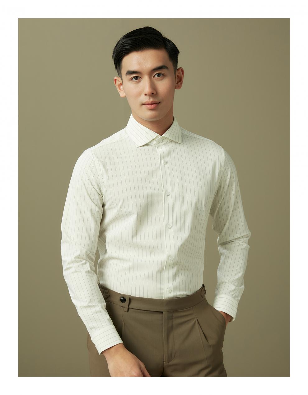 hany长袖白衬衫男条纹意式温莎领商务休闲轻正装男士修身衬衣艾克斯