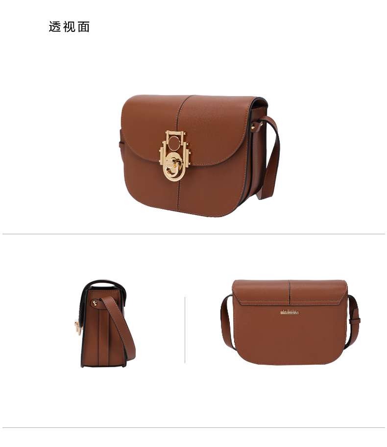 khdesign明治女包简约真皮包包女新款2021感斜挎包复古黑色