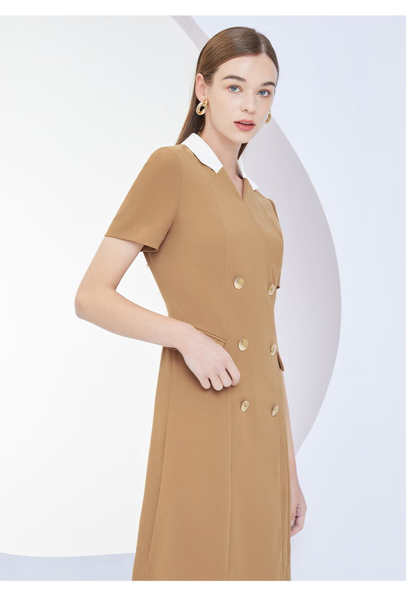 scofield女装22春夏季通勤商务新品收腰显瘦短袖中长款西装裙连衣裙
