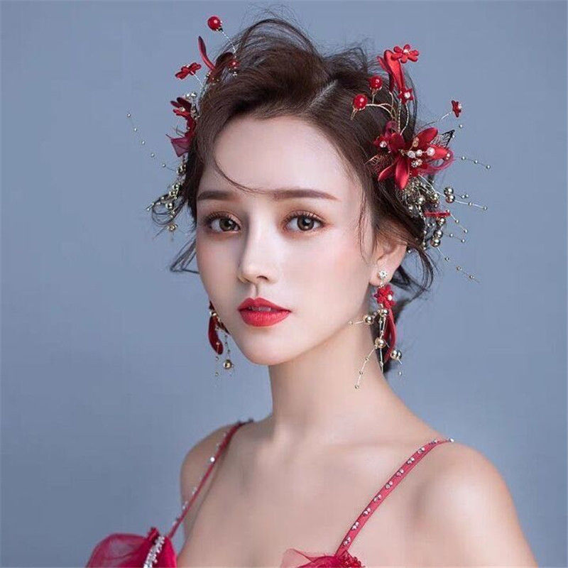 新娘头饰超仙红色敬酒服发箍结婚套装森女系发饰中式礼服配饰品款式