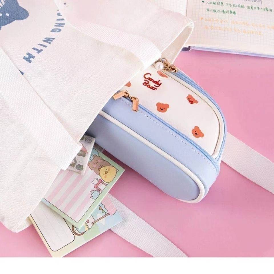超大容量笔袋女ins少女心学生韩国文具袋文具盒高颜值收纳包蓝色小熊