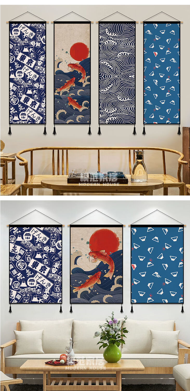 日式浮世绘布艺挂画背景墙装饰画餐厅书房挂布电表箱遮挡布挂毯恋云