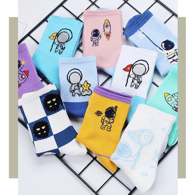 中袜太空人新款袜子日系ins百搭潮流星球宇航员长筒韩版学生中筒潮袜