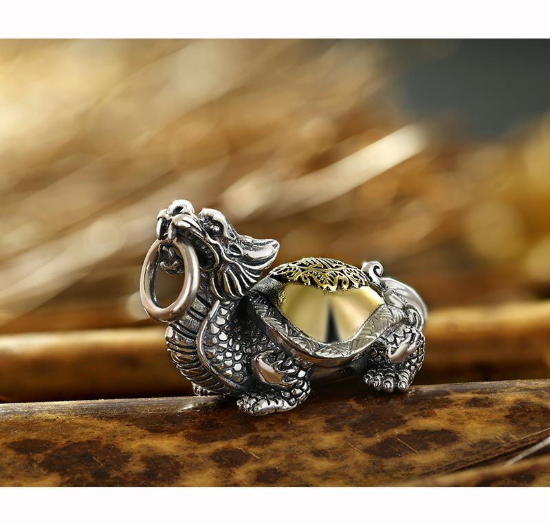 依依百福龙龟吊坠男士足银霸气复古个性男女同款挂件钥匙挂坠潮人龙龟