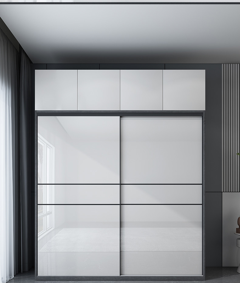 订制实木烤漆推拉门衣柜卧室家用白色极简约小户型移门柜子趟门大衣橱