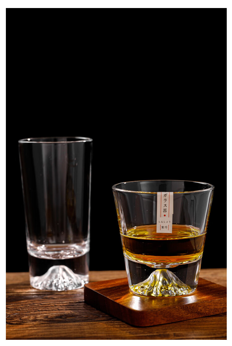 江户硝子日式富士山杯威士忌酒杯手工水晶玻璃杯江户硝子雪山杯日本洋