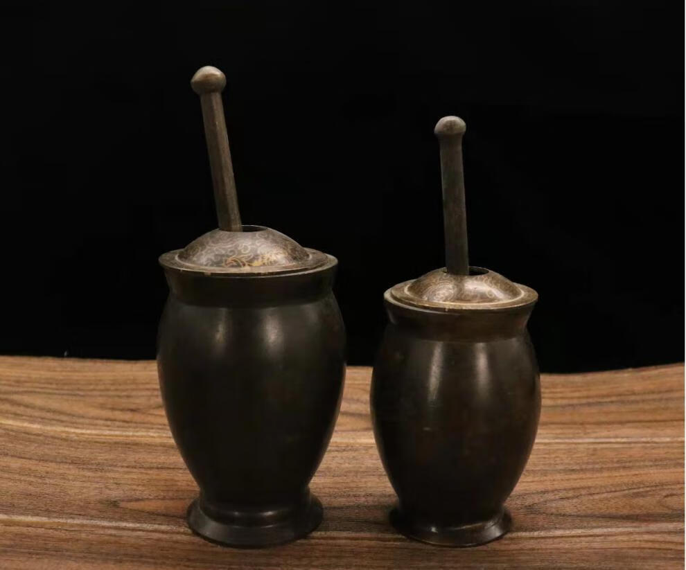中医研钵纯铜捣药罐实心华佗中药中医摆件老式铜臼冲筒盅研钵研磨器捣