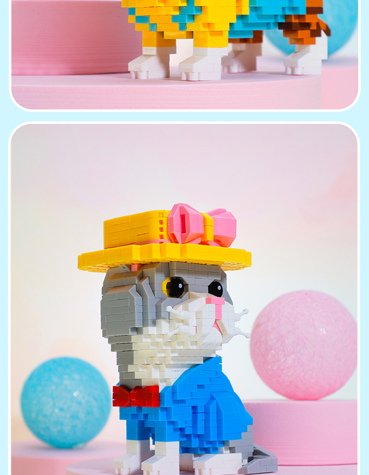 宠物猫咪积木拼装立体拼图乐趣组装非高难度成人微型小颗粒拼插男女孩