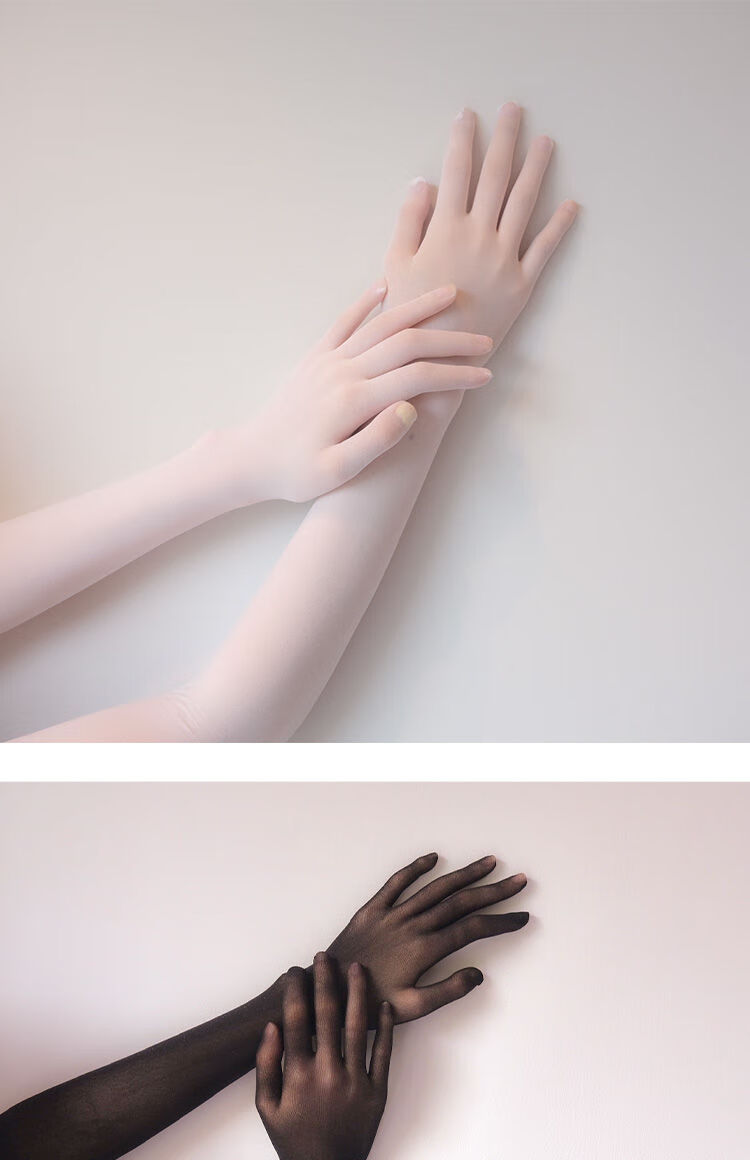 五指丝滑女礼仪性感透明超薄长筒弹力防勾丝cos白丝手套空姐灰均码