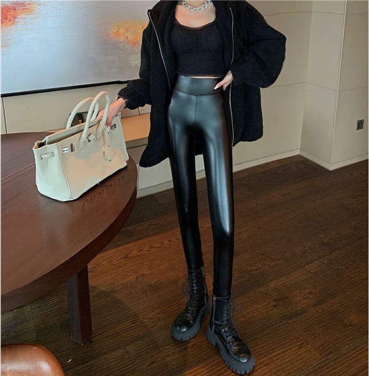 工厂直供恒源祥鲨鱼皮裤加绒黑色皮女秋外穿秋冬女秋款高腰哑光鲨