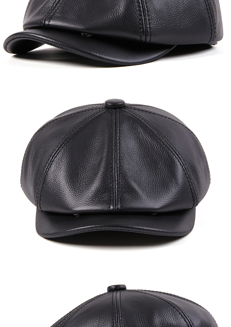 帽子男潮皮帽男真皮贝雷帽春秋男士帽子画家帽牛皮八角帽鸭舌帽老人帽