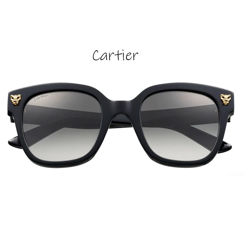 卡地亚男士黑色板材香槟色镀金饰面金属材质渐变灰色镜片太阳眼镜g
