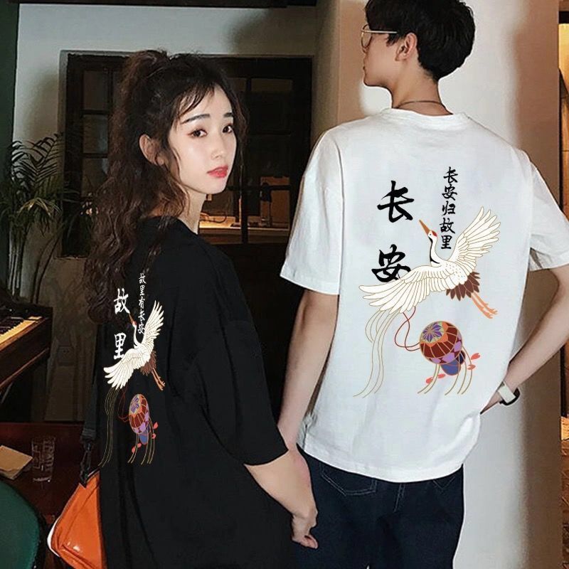 t恤情侣装短袖t恤2022夏季套装两件新款黑色长安黑色故里两件男s女s
