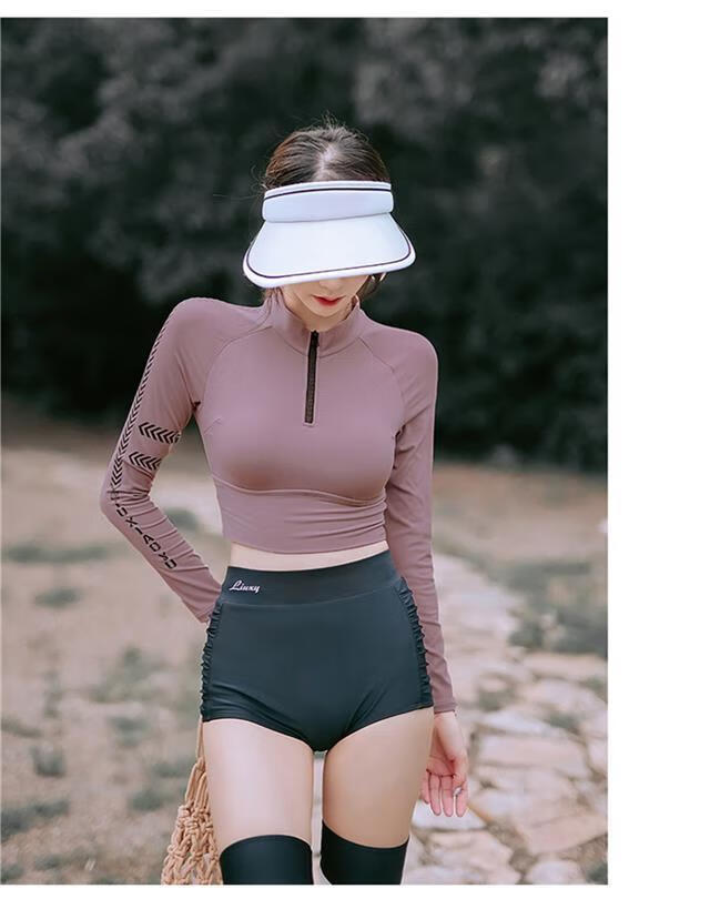 冬季精选泳衣女运动长袖防晒泡温泉分体保守高腰显瘦遮肚2022b2203