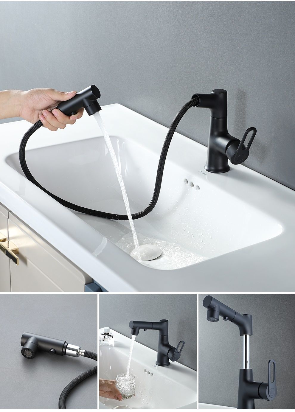 皇浩裕抽拉式面盆水龙头冷热洗脸盆洗手盆冷热抽拉式水龙头lz03银色多