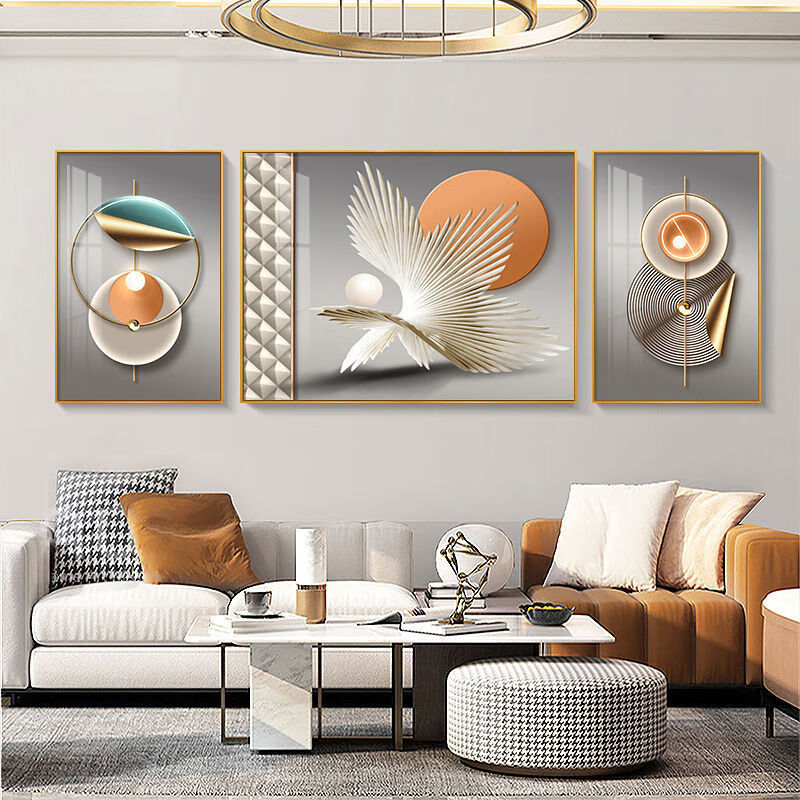 上新装饰字画一现代简约新款客厅三联画沙发背景墙装饰画挂画晶瓷玻璃