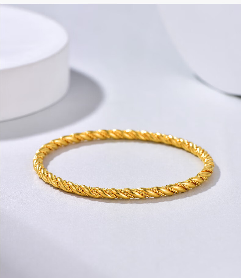 世纪缘珠宝 黄金手镯素圈麻花缠绕手饰女足金礼物 26.