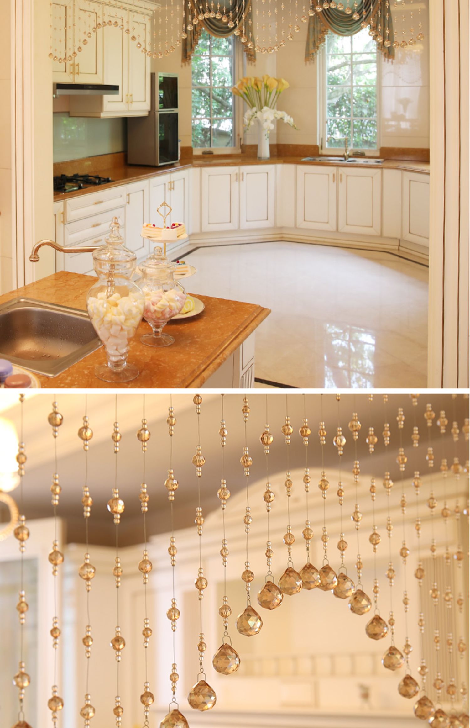 水晶珠帘免打孔隔断帘客厅玄关过道门帘装饰挂帘珠链卧室帘子红色36条