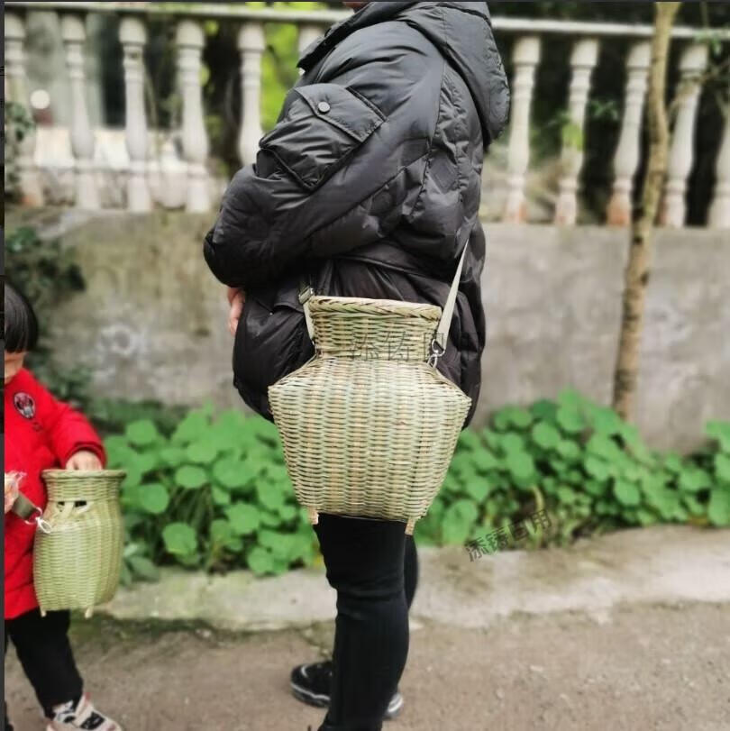 黄鳝笼鱼护巴篓鳝鱼青蛙螃蟹田鸡单肩背篓竹制品 小号加背带【图片