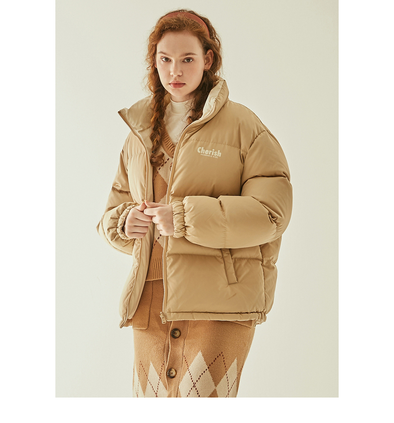 spao女士外套春季保暖休闲时尚个性立领两面穿服米黄色16084as