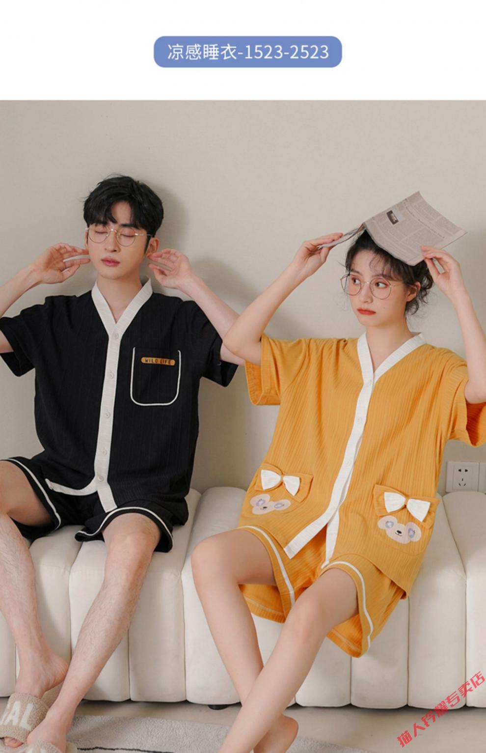 猫人时尚潮流睡衣情侣装夏季短袖新疆棉可爱春夏天薄款两件套装家居服
