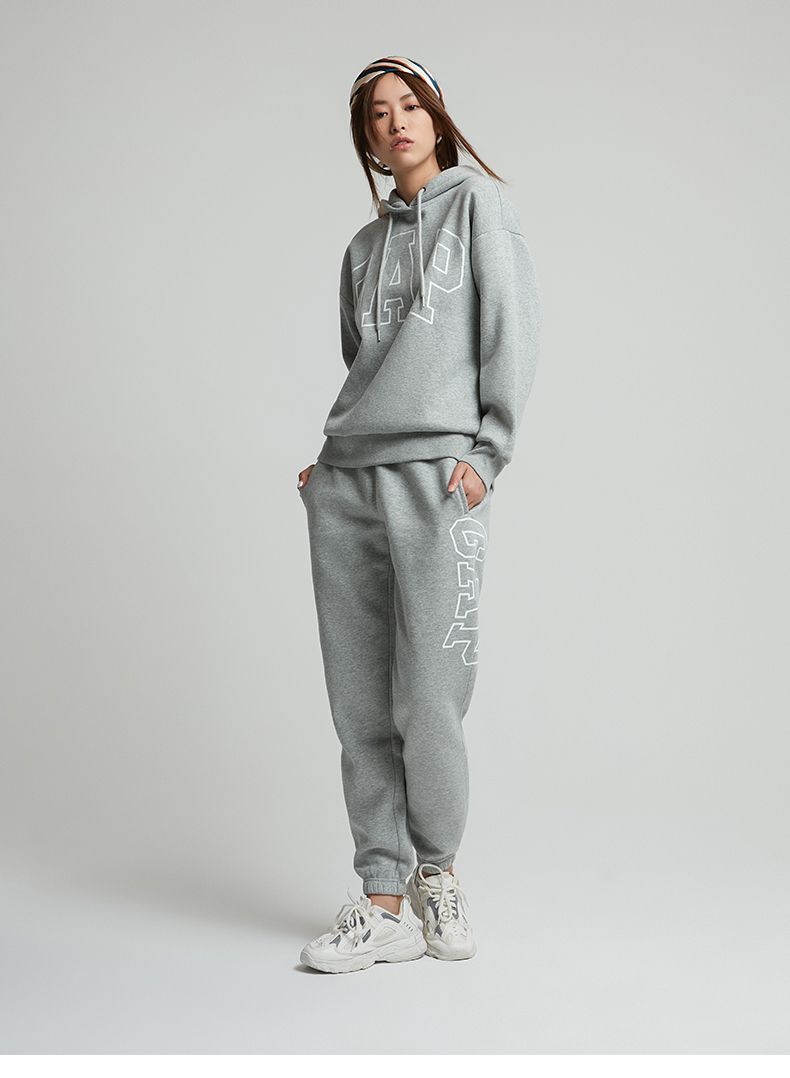 gap男女装碳素软磨抓绒连帽卫衣620490春秋新款情侣装运动上衣潮 浅