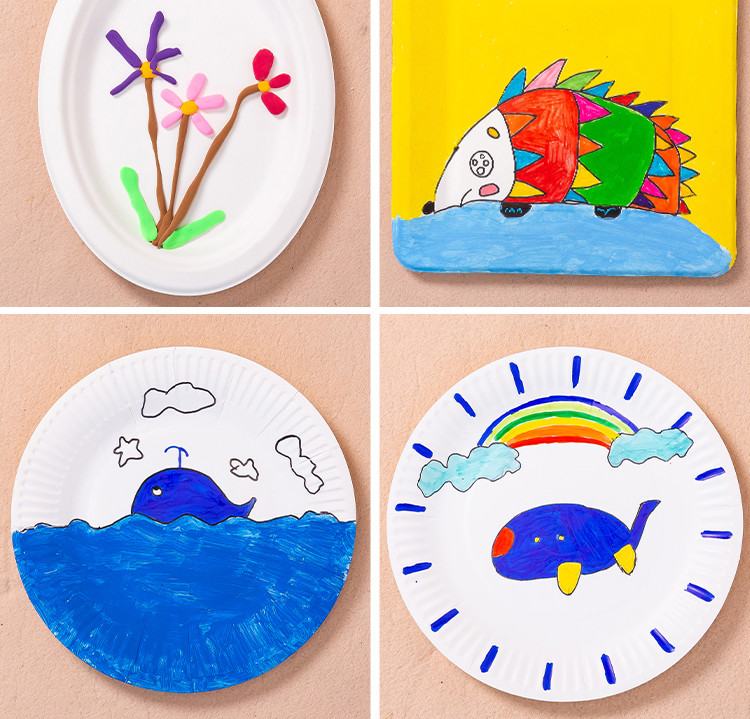 定制白色纸盘子纸碟儿童绘画画涂鸦一次性纸盘蛋糕盘幼儿园手工材料