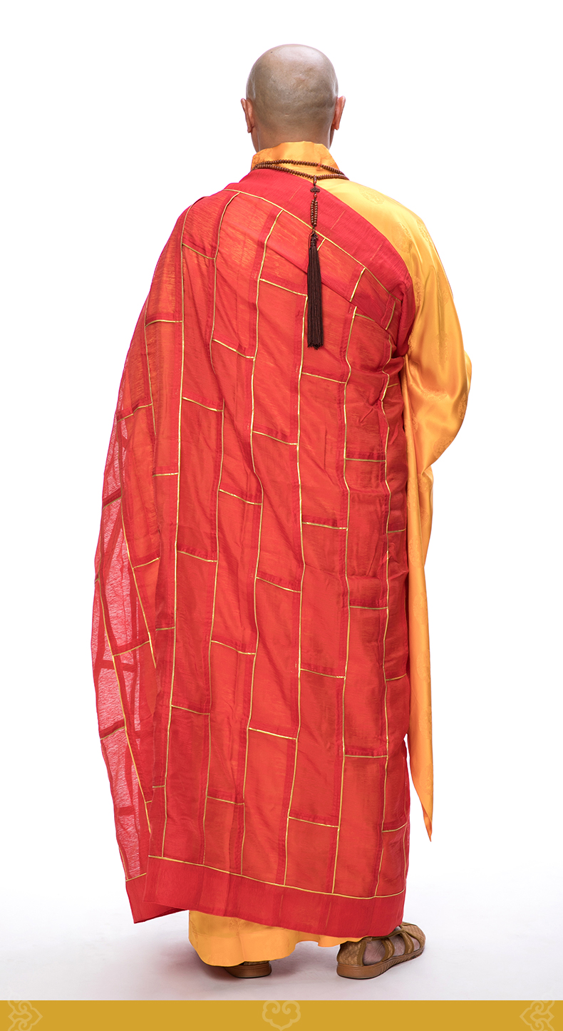 供养师傅金边祖衣袈裟夏季薄款寺庙高僧佛教僧衣搭衣红色住持法衣红色