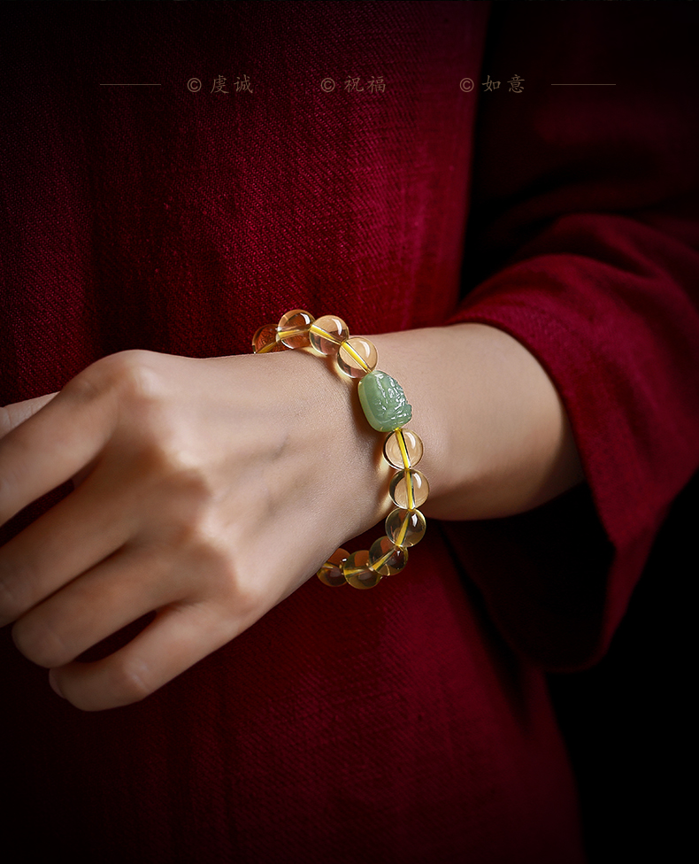 易明居天然黄水晶和田玉手链2022年虎年本命年新款本命佛生肖手串种子