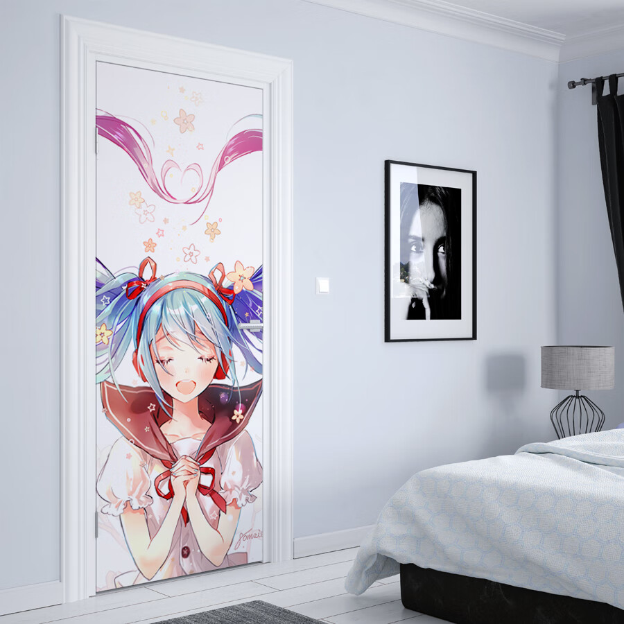 玻璃画动漫定制动漫防水墙贴卧室宿舍衣柜二次元纸自粘装饰玻璃门贴画