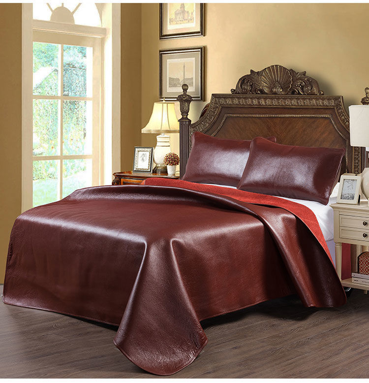 活动牛皮席三件套夏季加厚牛皮凉席头层凉席加厚头层牛皮软席含枕套