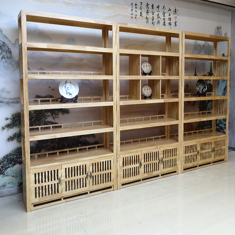 茶叶展示柜实木古董瓷器产品货架中式茶叶柜茶室展示架多宝阁定制