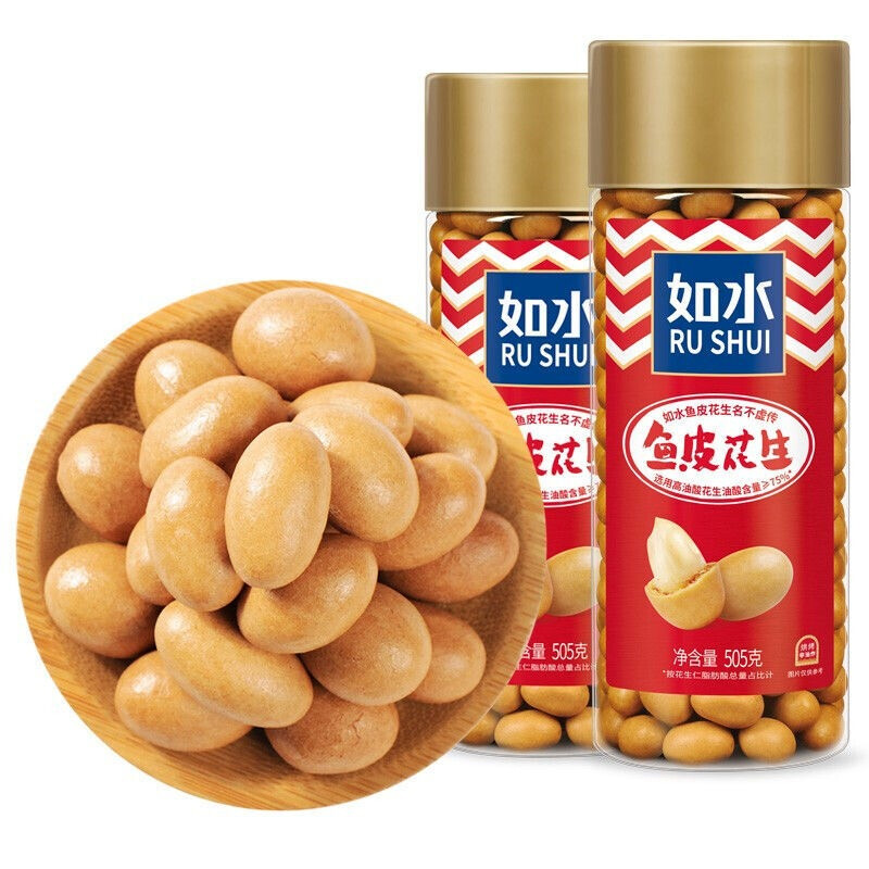 如水鱼皮花生如水鱼皮花生米脆皮花生豆下酒怀旧休闲食罐装500g直筒2