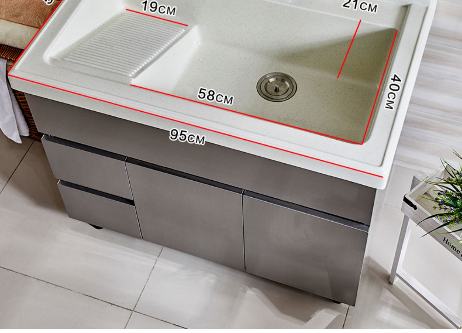 现代简约石英石普通浴室柜柜深盆不锈钢阳台洗衣柜洗衣池洗衣盆带