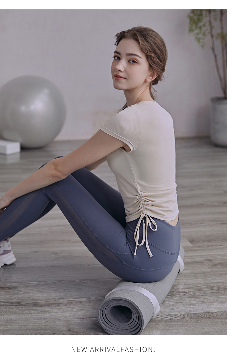 青鸟同款瑜伽服上衣女夏季感运动衣健身房普拉提训练短袖套装夏装奶