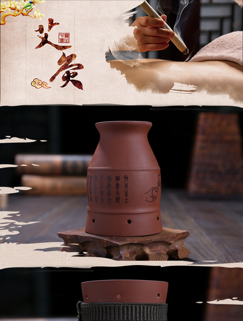 扶阳罐紫砂艾灸罐双层紫砂艾灸罐家用扶魔灸罐阳艾灸刮痧杯艾灸杯非