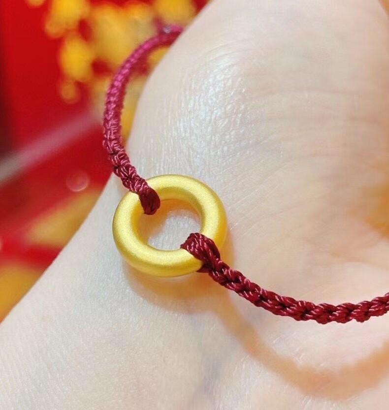 相思结珠宝素圈平安扣黄金转运珠红绳手链编绳男款女生本命手绳足金
