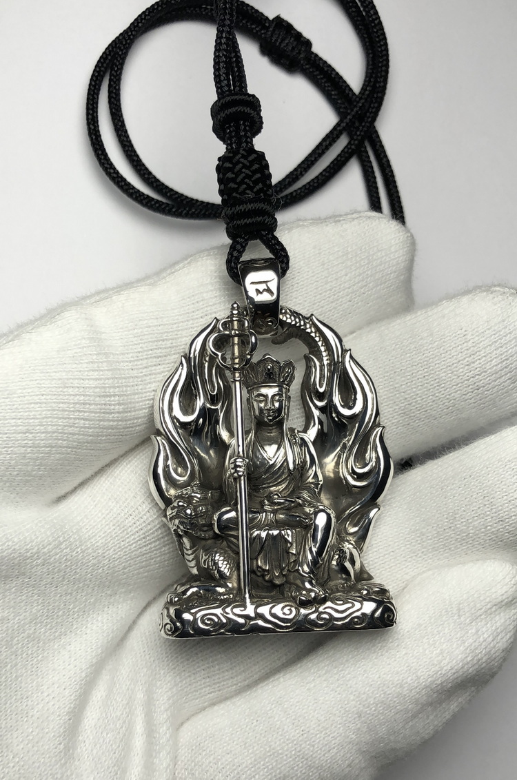 地藏菩萨随身本命佛吊牌映制男款990足银银纯手工吊坠 地藏菩萨个性