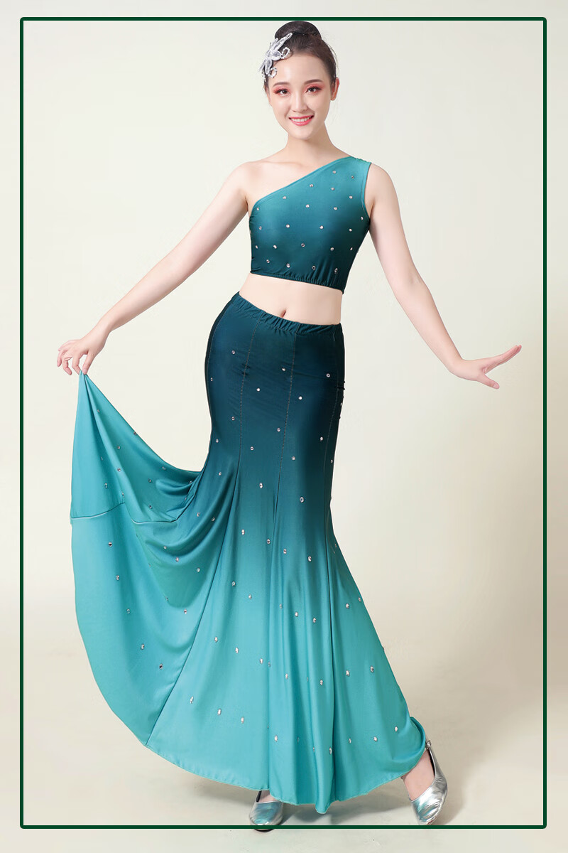 傣族舞练习裙2022新款成人舞蹈服装演出服女云南孔雀舞包臀鱼尾裙艺考