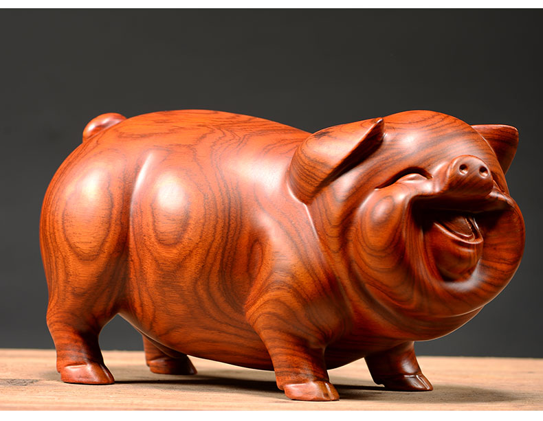 太吉良木花梨木雕对猪摆件实木雕刻十二生肖情侣猪动物客厅家居装饰