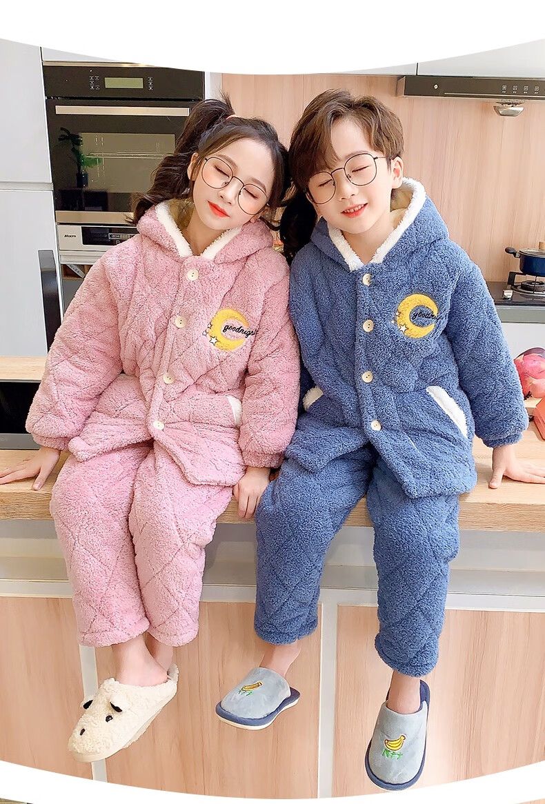 儿童睡衣女童冬季珊瑚绒加厚夹棉秋冬款男女孩加绒保暖家居服男童中大