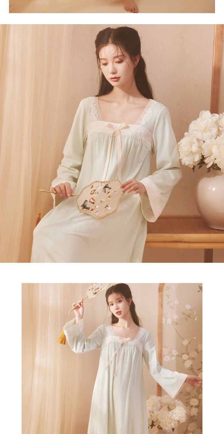 汉服女睡裙仙气古风学生古装超仙睡衣女春秋季长袖甜美公主风长款 可