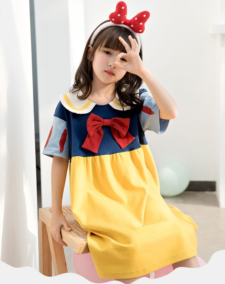 夏季女童棉质睡裙女童睡裙夏季薄款儿童睡衣连衣裙短袖女孩亲子母女