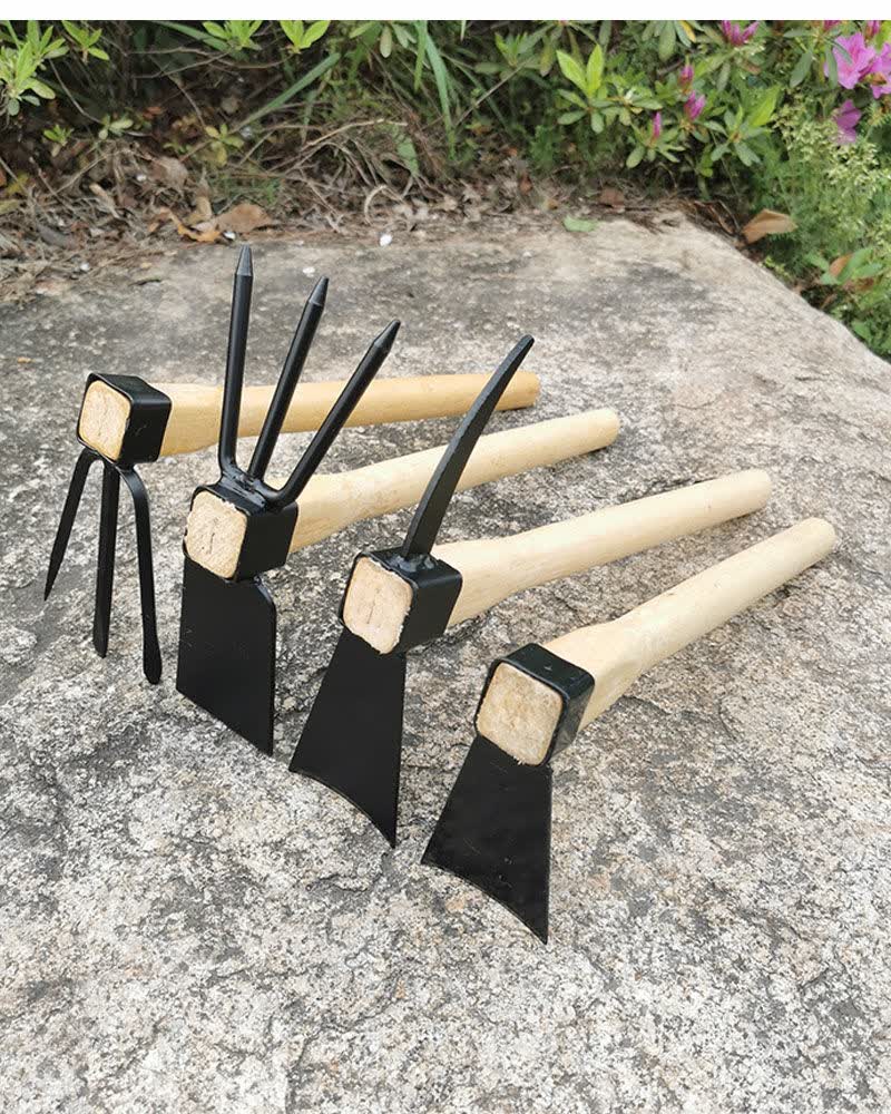 小锄头带把花锄户外长锄农用园林园艺工具钓鱼除草锄草种菜短木柄农具