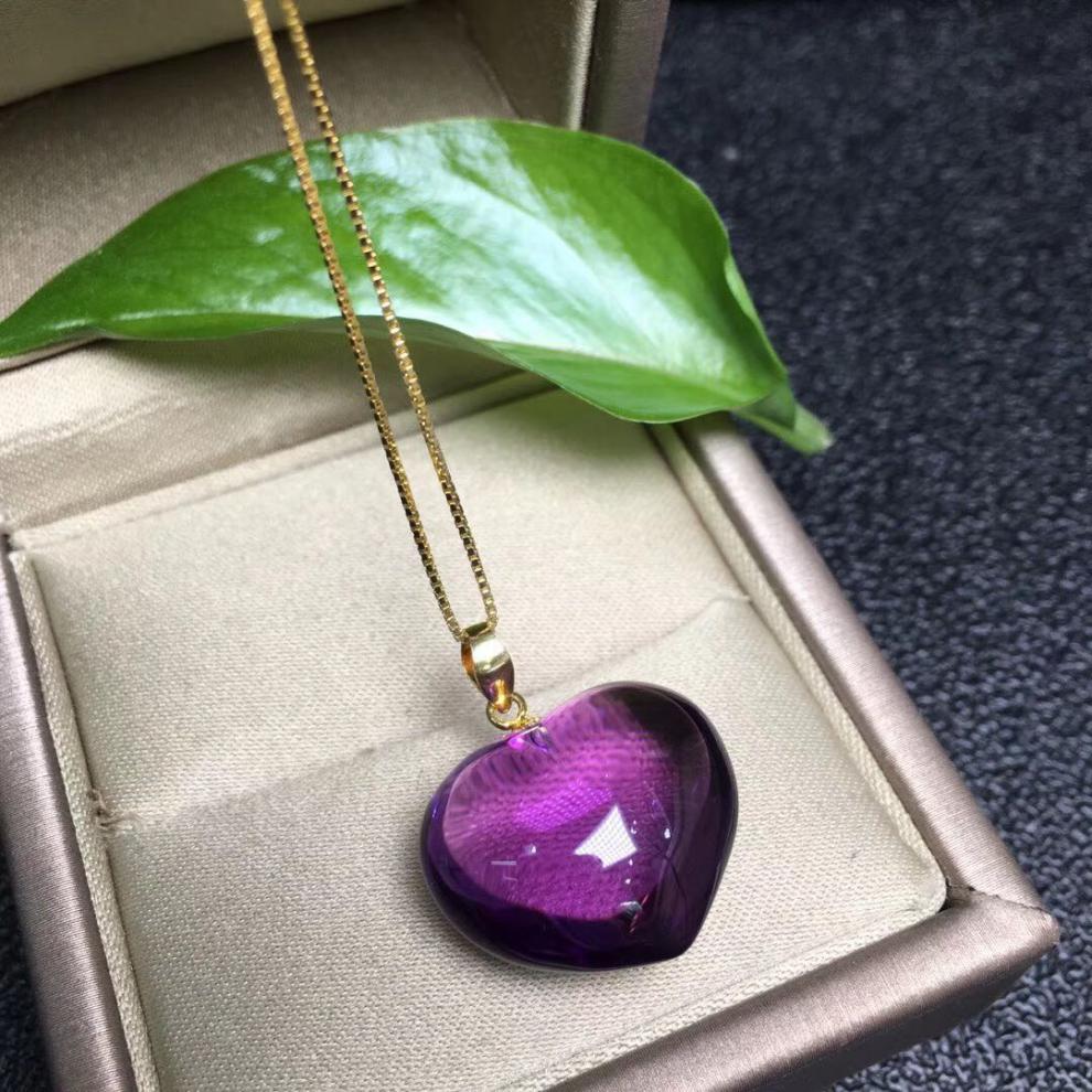榄茵艺收藏级乌拉圭紫水晶项坠挂吊坠 紫色宝石 天然水晶 女款心形 深