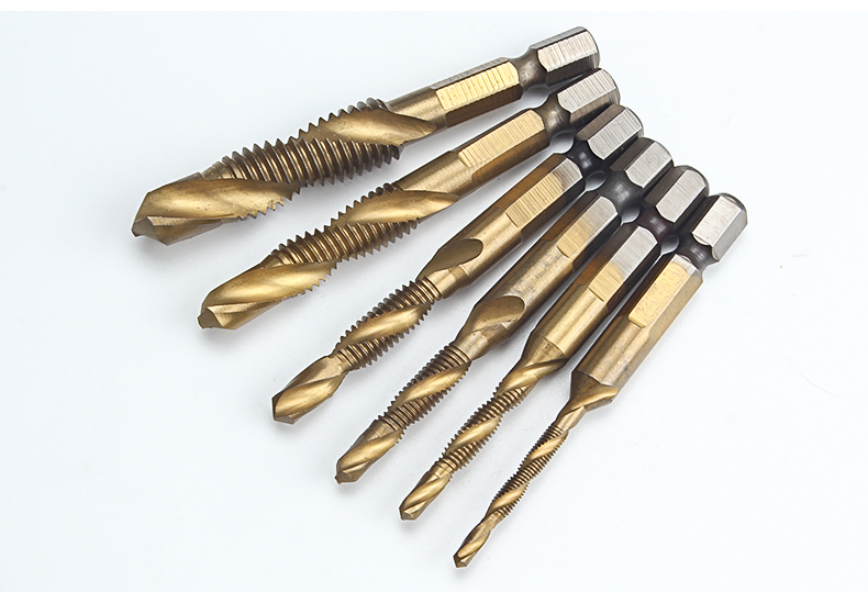 丝锥六角柄钻攻倒角一体复合丝攻高速钢螺旋开牙套丝钻头套装4341镀钛