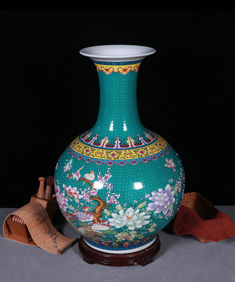岙筱景德镇珐琅彩大花瓶陶瓷器家居客厅中式落地插花装饰品电视柜摆件
