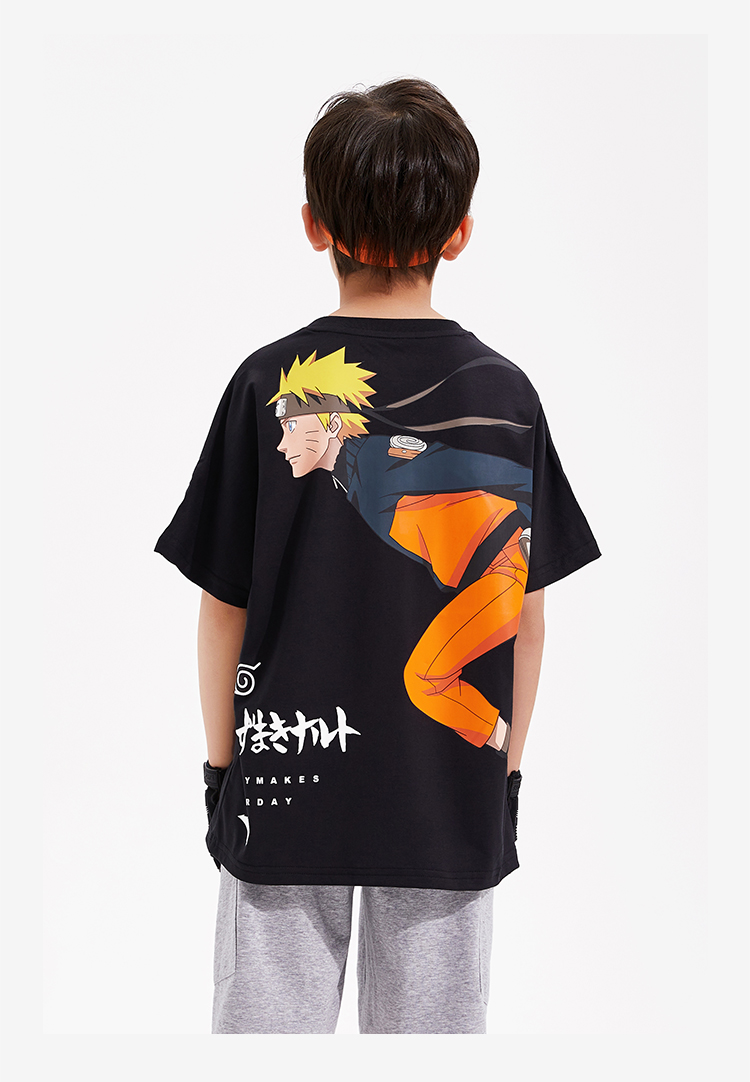 火影忍者安踏儿童男童装短袖t恤2022夏季新款t恤夏装学生上衣纯净白
